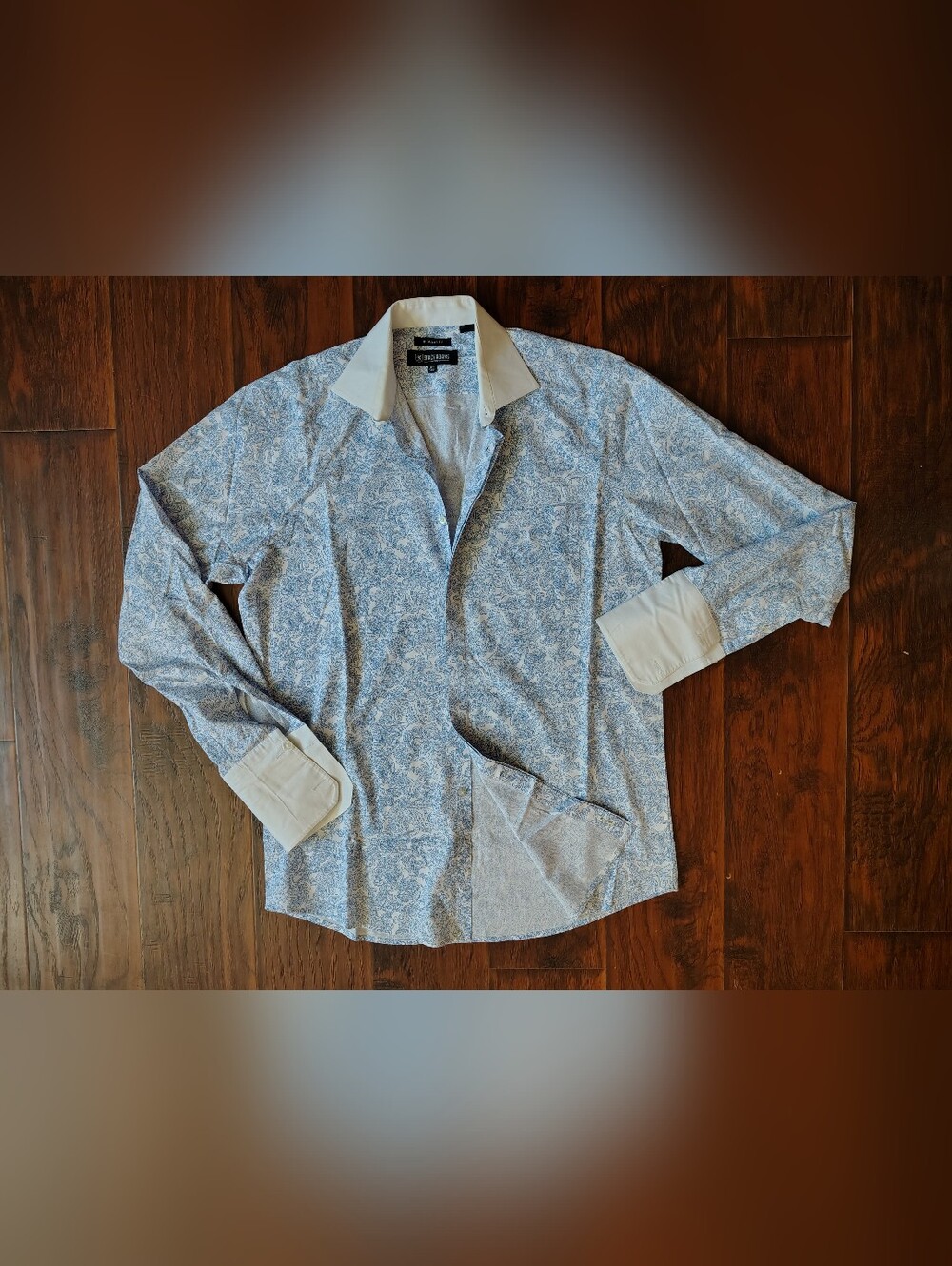 Stacy Adams regular fit blue and white paisley button down long sleeve shirt
